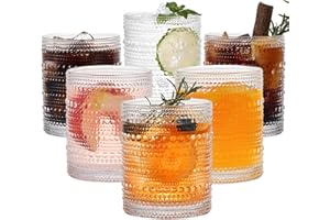 HEFBCOMK Vintage Glassware Drinking Glasses Set of 6, 12oz Hobnail Glasses Tumbler, Clear Embossed Vintage Glassware Set for 