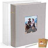 Photo Album 4x6 200 Reinforced Pockets With Writing Space,Linen Acid-Free Photo Album Book & Gold Foil Handmade, 2 Cards & Pen & PET Case for Wedding Family Pets Gifts (Grey)
