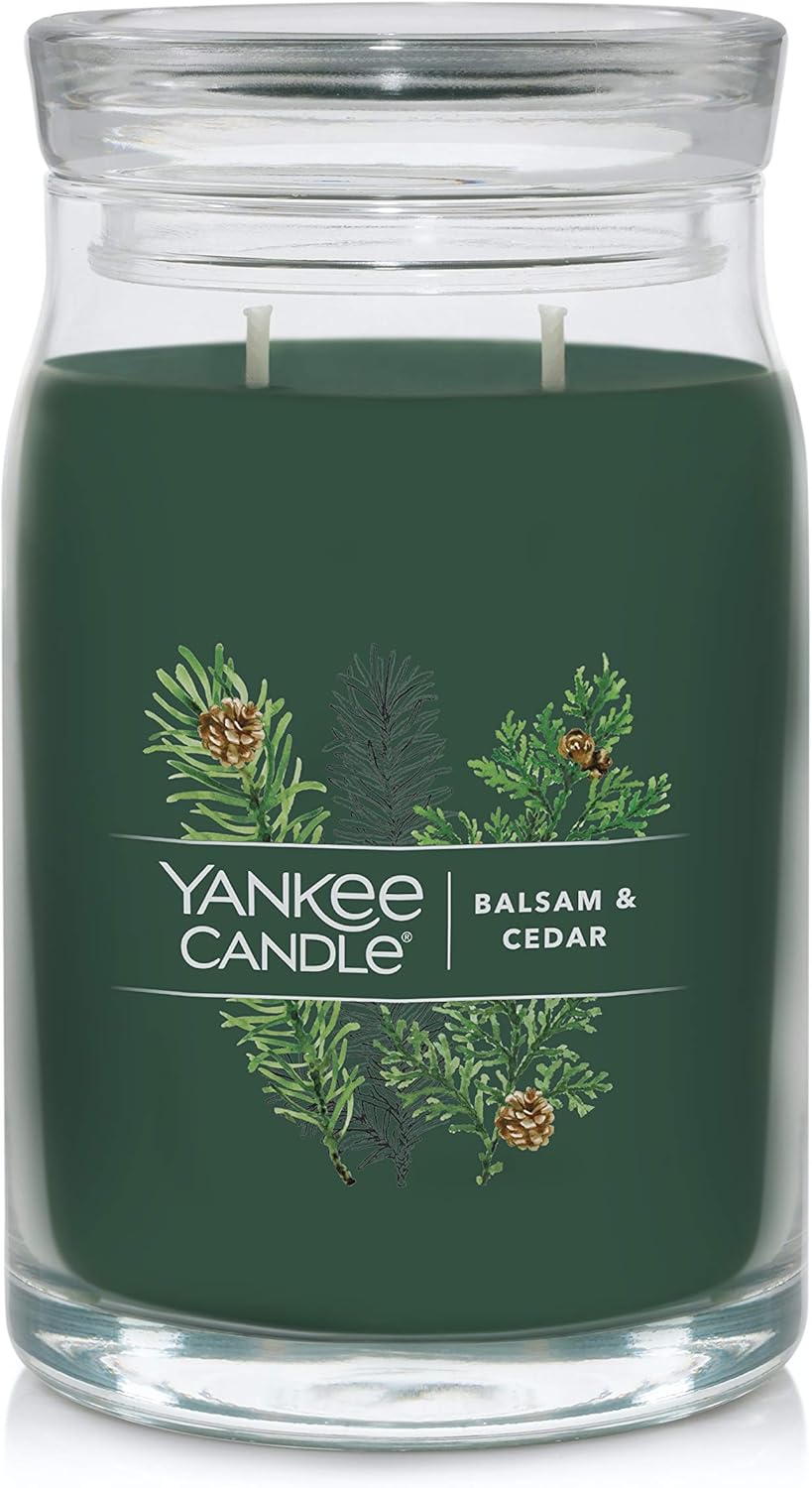 Candles & Holders - Yankee Candle Balsam & Cedar Scented, Signature 20oz Large Jar 2-Wick Candle, Over 60 Hours of Burn Time