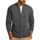Men's Casual Full Zip Cardigan Sweater Slim Fit Stand Collar Sweater Jacket