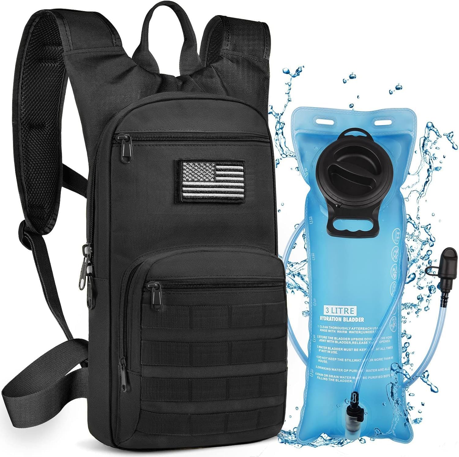 Photo 1 of NOOLA 3L Hydration Backpack, Water Backpack with TPU Water Bladder, Tactical Hydration Pack for Men Women, Molle Water Backpack for Hiking, Biking, and Hunting, Black