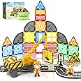 Kids Games Magnetic Tiles Road Set with Extendable Magnetic Crane, City Construction Building Toys for Toddlers STEM Preschoo