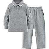 Little Bitty Boys 2-Piece Waffle Texture Knit Set, Long Sleeve Collared Top Wide Pants, Casual Fall Solid Outfit, 3-7 Years