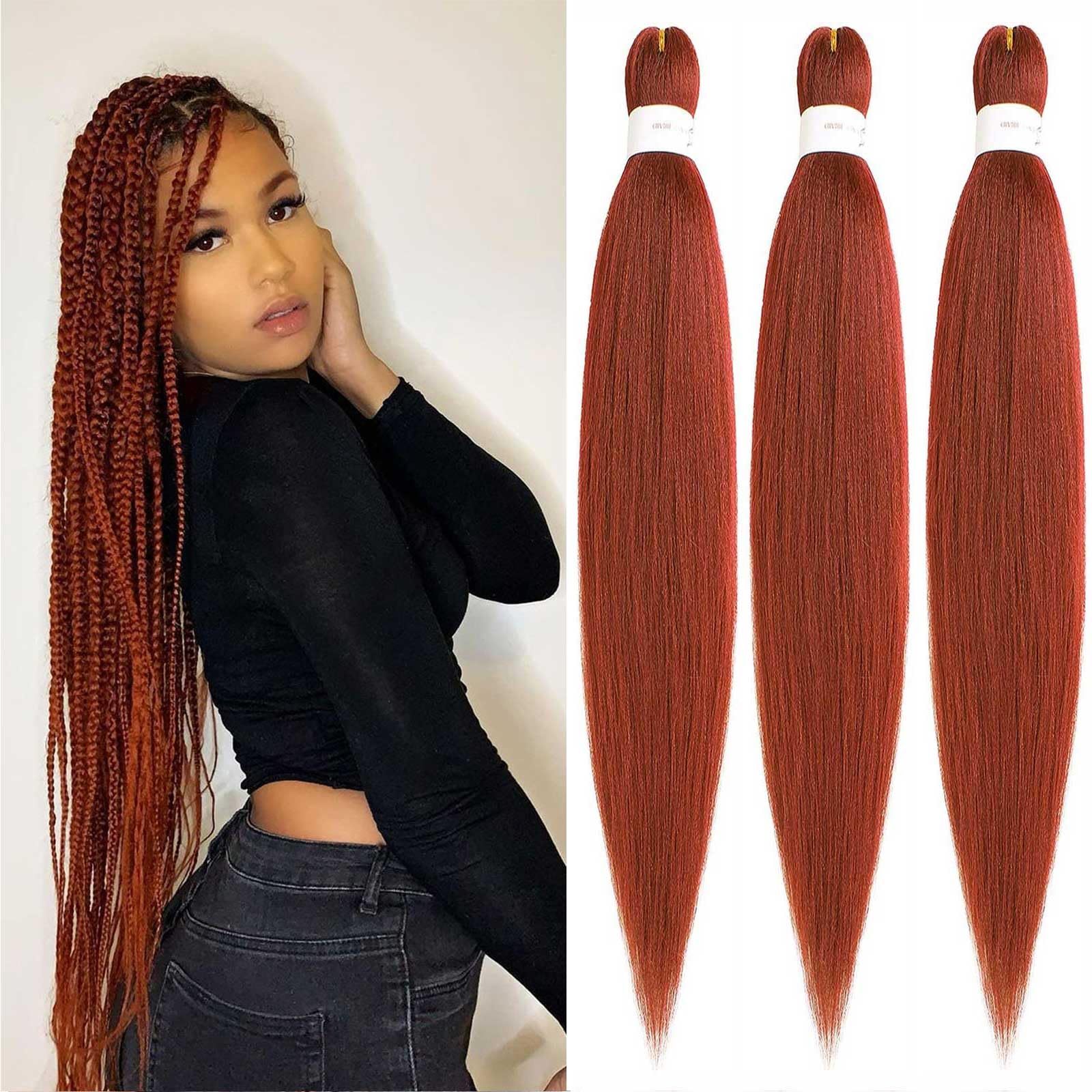 Xtrend 30 Inch EZ Braids 3Packs Copper Red Pre-Stretched Easy Braiding Hair Extensions for Box Braids Hair Hot Water Setting Braiding Synthetic Fiber Hair Extensions (3Packs,350#) — image 1