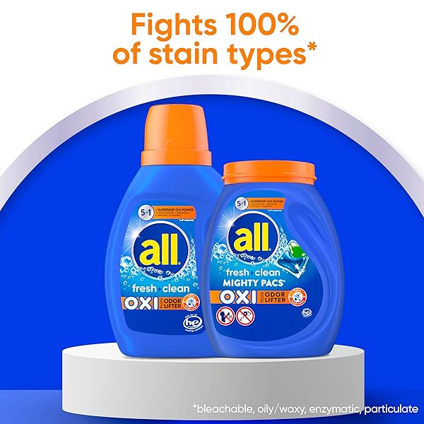 ALL FRESH CLEAN, OXI + ODOR LIFTER, MIGHTY PACS LAUNDRY DETERGENT PACS, 60 COUNT
