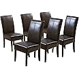 Christopher Knight Home Pertica T-Stitch Leather Dining Chairs, 6-pcs Set, Chocolate Brown