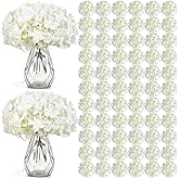 Auihiay 104 PCS Artificial Hydrangea Flowers, Silk Hydrangea Artificial Flowers Heads with Stems, Full Hydrangea Flowers for Wedding Centerpieces, Home Garden Party Decor (Ivory)