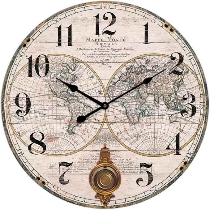 BHP Design Wand Uhr Welt Karte Map Welt Kontinent Zahlen Ziffern MDF