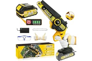XSEYE Mini Chainsaw Cordless 6 Inch, Handheld Chainsaw with Auto Oiling System, Battery & Charger, for Wood Tree Cutting Garden Tools, Husband Dad Men Gifts for Fathers Day Birthday Idea from Daughter