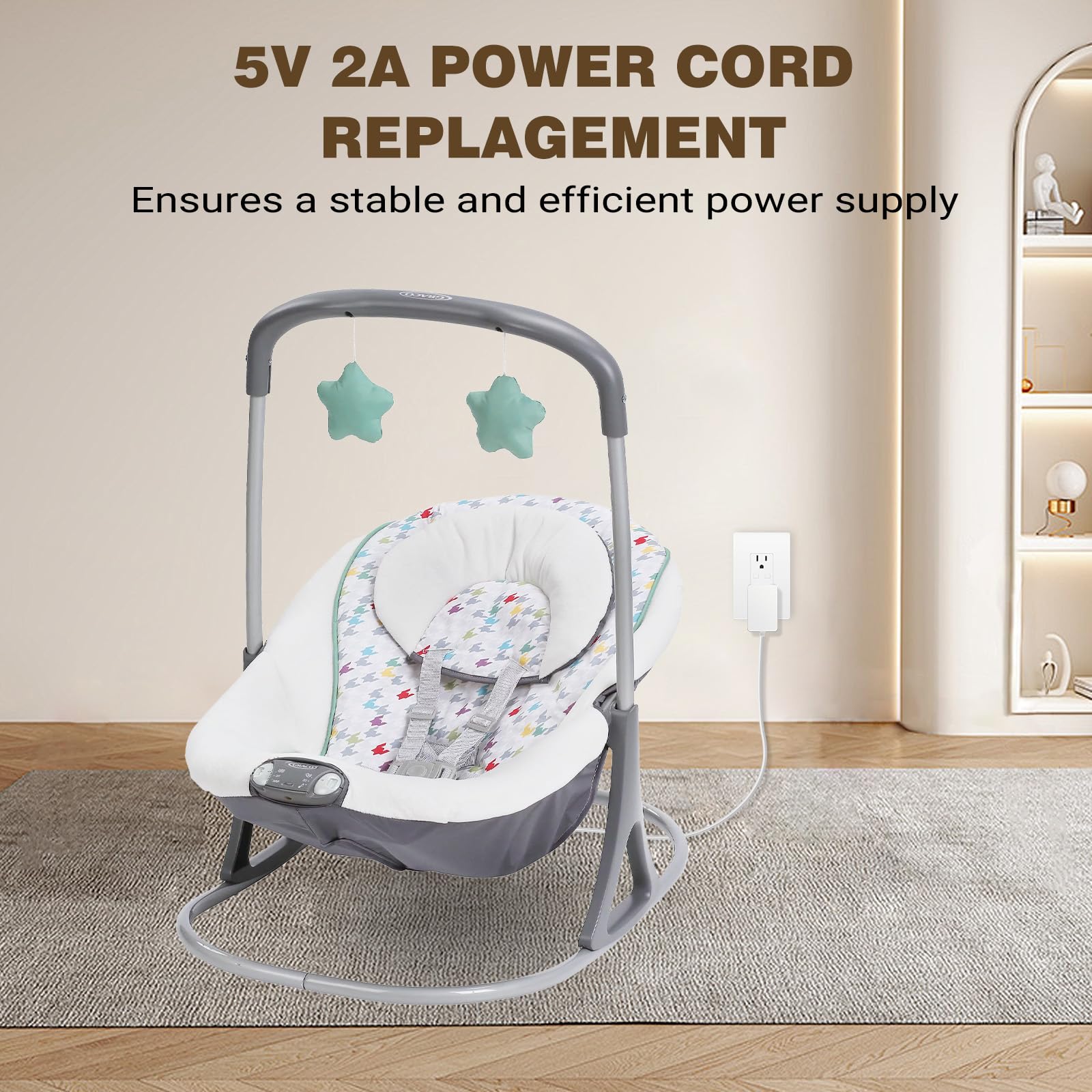 5V 2A Baby Swing Power Cord 6ft Replacement for Graco Duetsoothe/DuoGlider/Baby Swing,Compatible with Graco Simple Sway Swing/Glider LX/Simple Sway LX, Adapter 5V Charger Baby Swing Ideal for Parents