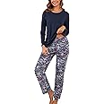 PNAEONG Women's Cotton Pajama Set - Long Sleeve Top & Pants With Pockets, Soft 2-Piece Sleepwear SY008
