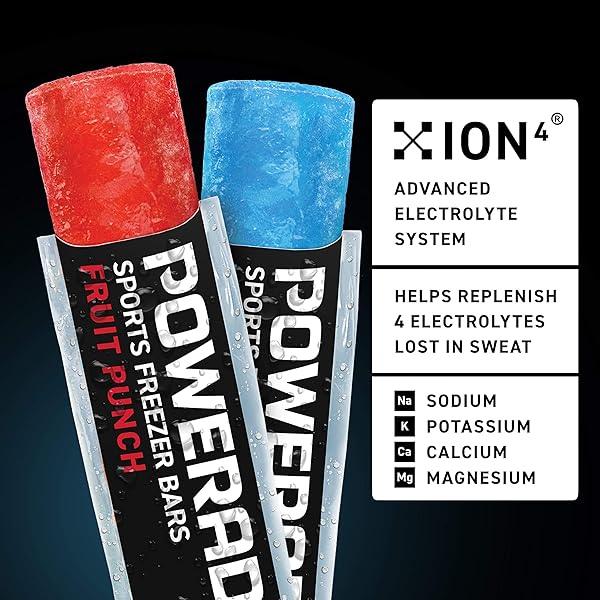 POWERADE SPORTS FREEZER BARS, GIANT SIZED 5.5 OZ REFRESHING ICE POPS WITH ELECTROLYTES B VITAMINS – NATURALLY FLAVORED, MOUNTAIN BERRY BLAST AND FRUIT PUNCH, 45 TOTAL FREEZER BARS
