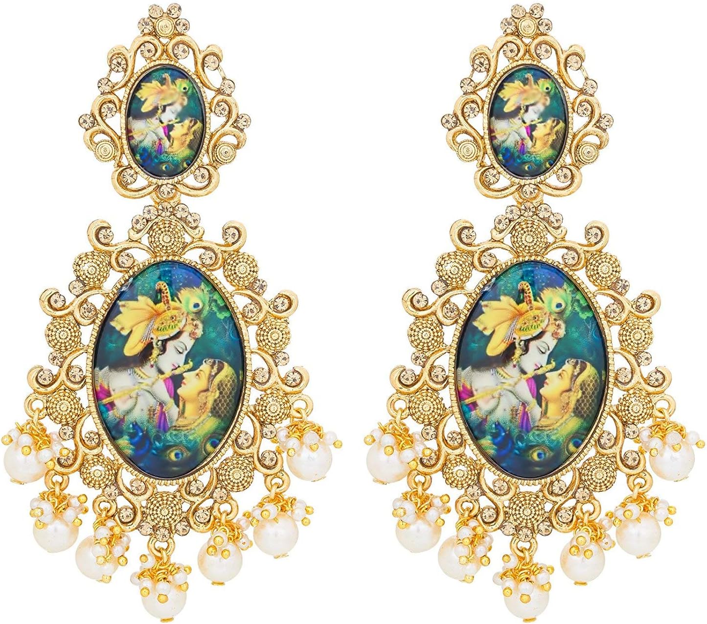 Gold Plated Padmavati Earrings Embellished with Pearls for Women