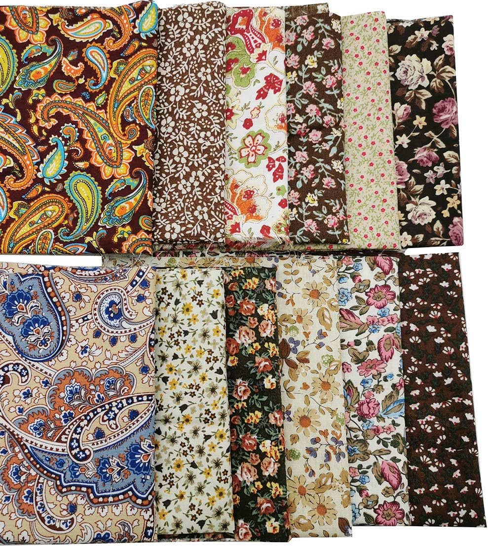 12pcs Royal Brown Cotton Poplin Fabric Fat Quarter Bundle Clothes Bedding Sewing Material Patchwork Size 9x9.4inch (23x24cm)