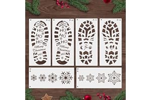 Mocoosy 6 PCS Christmas Stencils for Painting Santa Footprints for Floor, Santa Boot & Snowflake Stencils Template, Reusable Elf Foot Stencil Santa Evidence Kit Holiday Xmas Plastic Craft Decorations