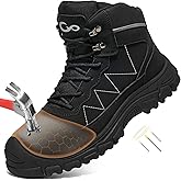 Aomigoct Steel Toe Work Boots for Men: Slip Resistant Waterproof Safety Construction Shoes