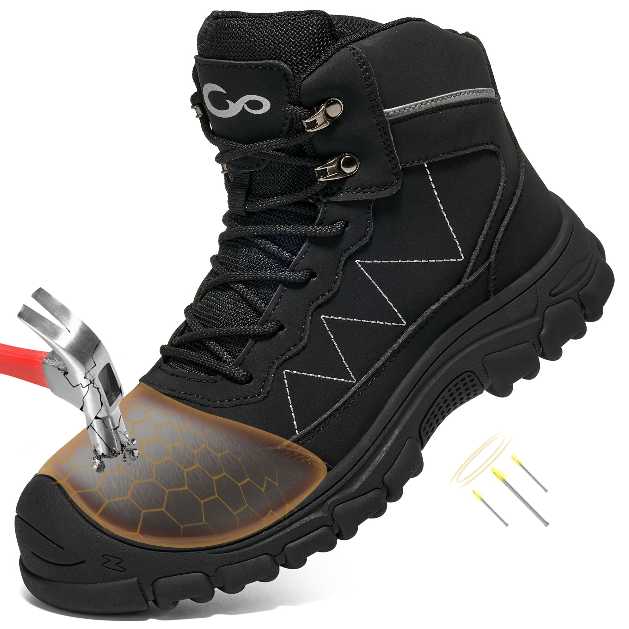 Photo 1 of Aomigoct Steel Toe Work Boots for Men: Slip Resistant Waterproof Safety Construction Shoes