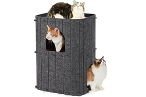 FUKUMARU Cat House for Indoor Cats, 2-Storey Large Cat Bed Cave, Cozy Felt Covered Cats Tunnel Condo Hideaway for Multicats, 17.72x14.37x23.62 inches, Dark Grey