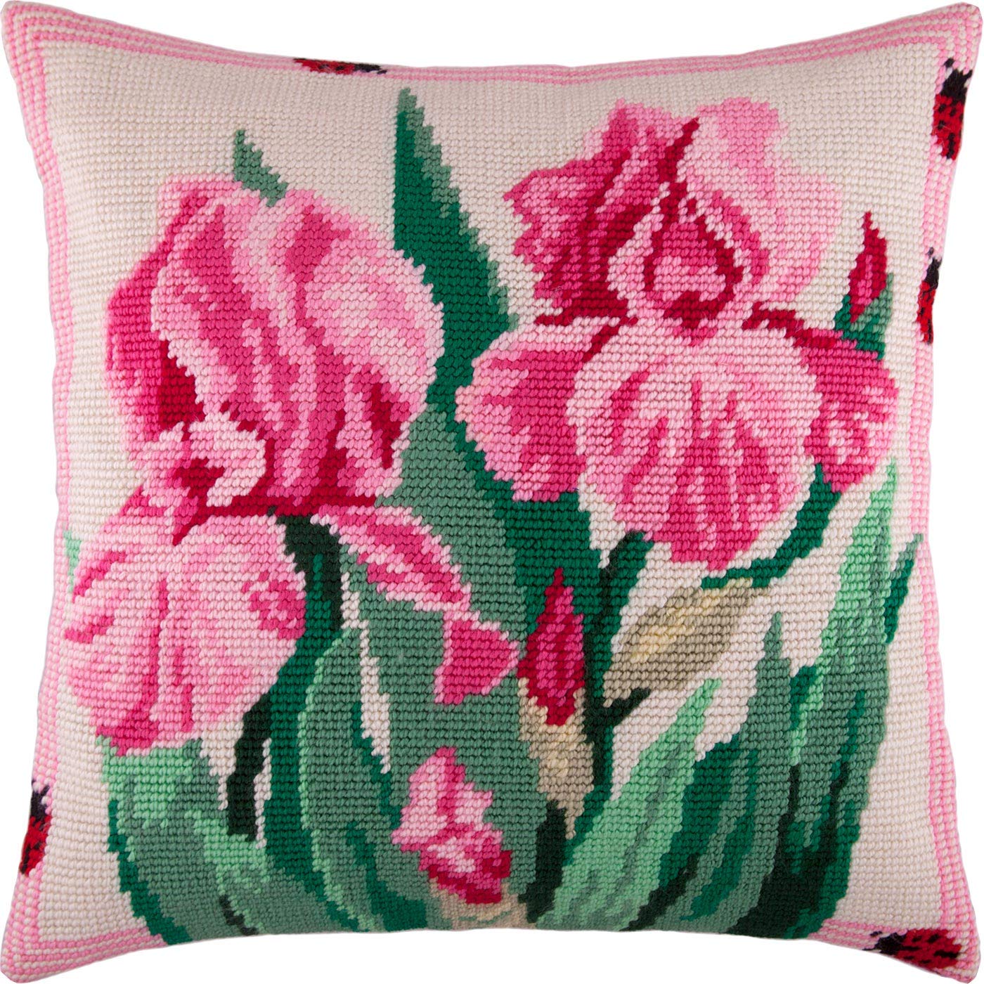 Brvsk Pink Irises. Needlepoint Kit w/Printed Tapestry Canvas (40 × 40 cm) — Needlepoint Cushion Kit for Creative Home Décor — Needlework Kit for Adult Beginners