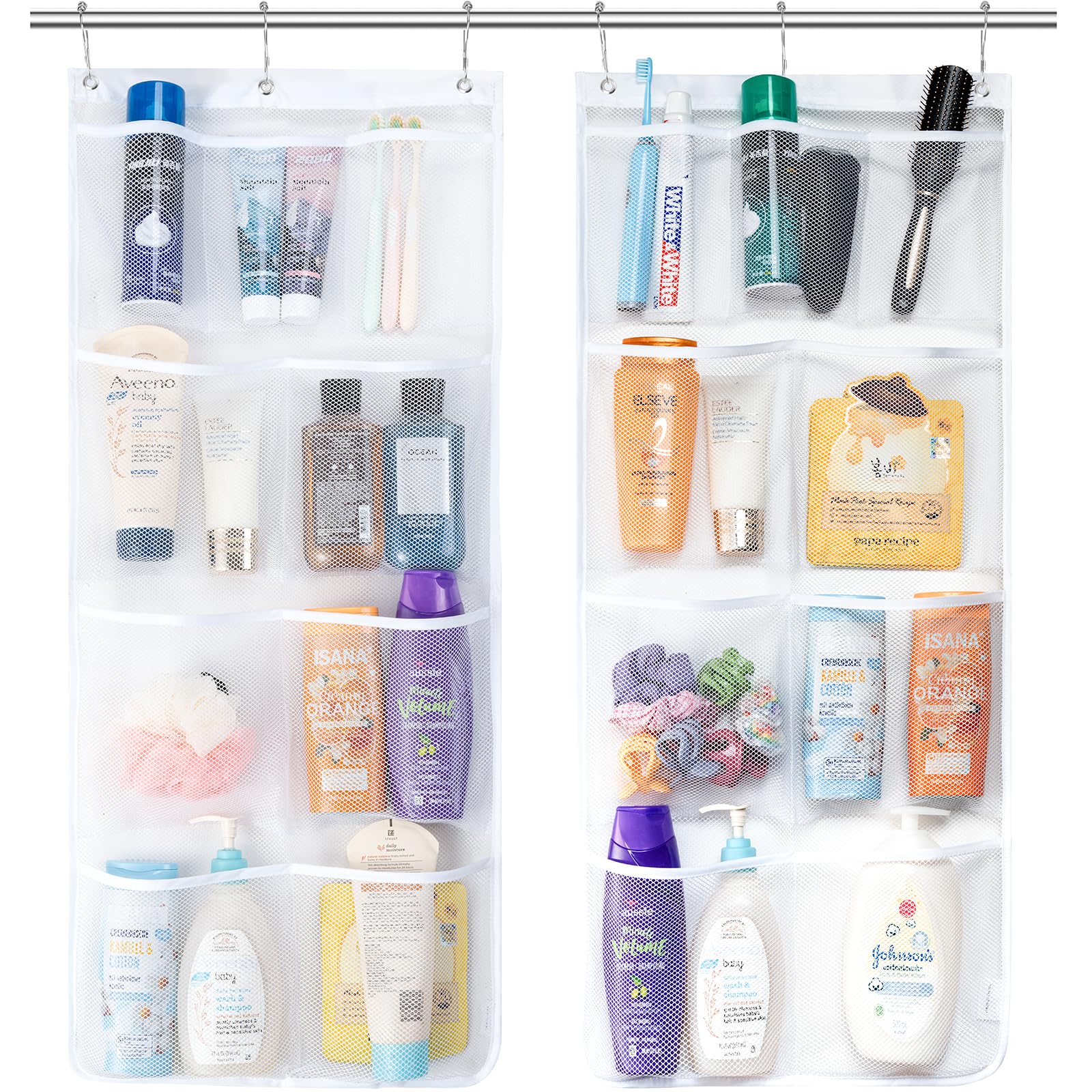Lifewit Mesh Shower Caddy, 9 Pockets Hanging Shower Organizer with Quick Drying Mesh, Portable Space Saving Bathroom Organizer to Hold Soap, Shampoo and Cruise Ship Essentials, White, Large - 2 Pack