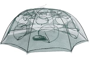 CIYODO Fishing Net Cage for Crab and Minnow Umbrella-Style Foldable Shrimp Trap 16-Hole Design for Pond