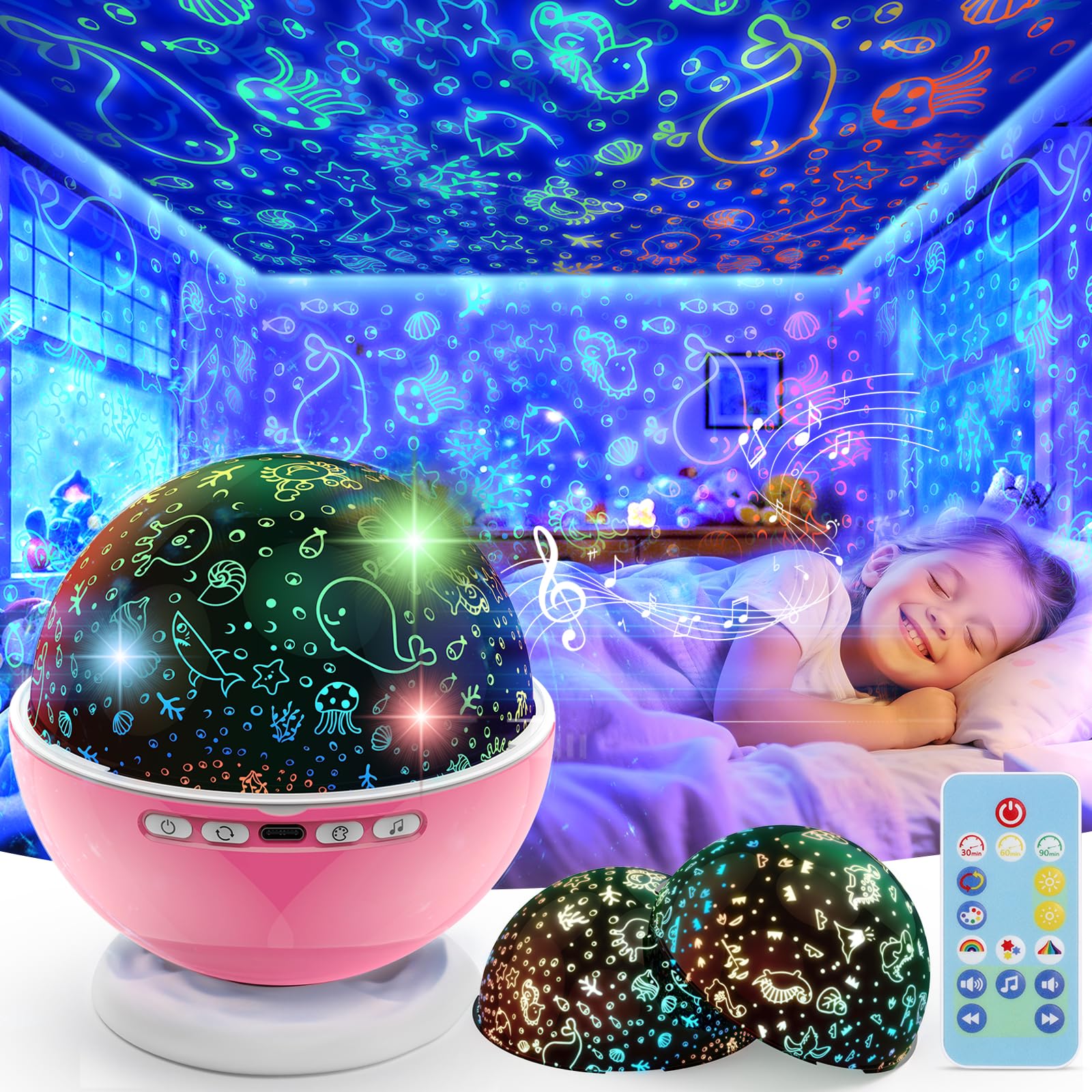 Photo 1 of *USED*
Kids Star Night Light, Night Light Projector,Nebula Star Projector 360 Degree Rotation - 6 LED Bulbs 18 Light Color Changing with USB Cable, Romantic Gifts for Men Women Children (Pink)