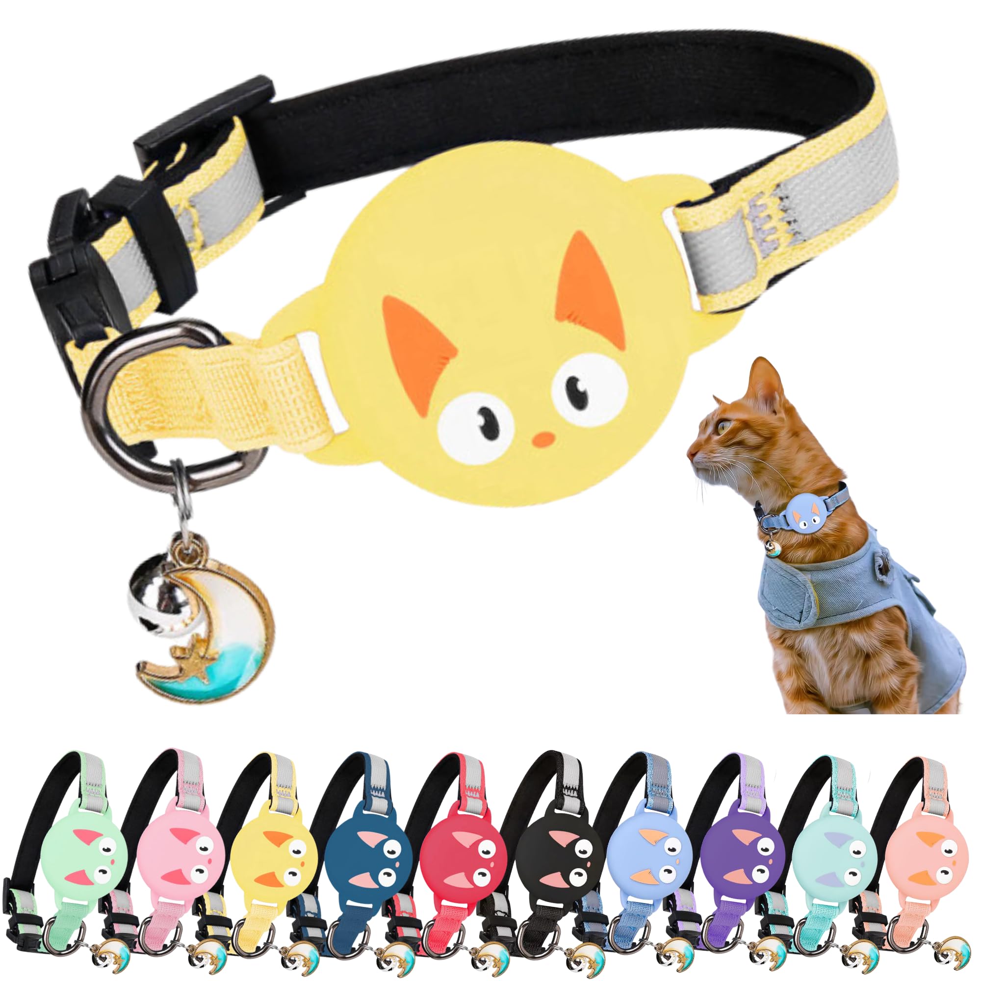 Kittytag Reflective Airtag Cat Collar With Air Tag Holder And Bell, Quick Release, Compatible With Airtag And Iphone, Safe, Adjustable, And Anti-choke Apple Airtag Holder For Cats (Yellow) — image 1