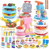 5-in-1 Color Dough Sets for Kids Ages 3+ DIY Food Maker Toys Set with 24 Dough, Arts and Crafts Kit for Pretend Play Ice Crea