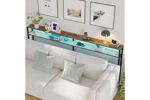 CollaredEagle 70" Console Table with Power Outlets, Sofa Table with LED Lights, Narrow Entryway Table with Shelf, Behind Couch Table for Living Room