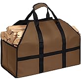 LBTING Firewood Log Carrier, Heavy Duty Oxford Log Tote Wood Carrying Bag with Handle Strap, Suitable for Indoor Fireplace and Outdoor Camping - Brown