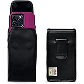 Turtleback Belt Holder for iPhone 16 Pro Max, 15 Pro Max, 14 Pro Max -Large- Fits w/Defender Bulky Style Cases, Premium Black Leather Vertical Holster, Magnetic Closure Leather Wrapped Clip