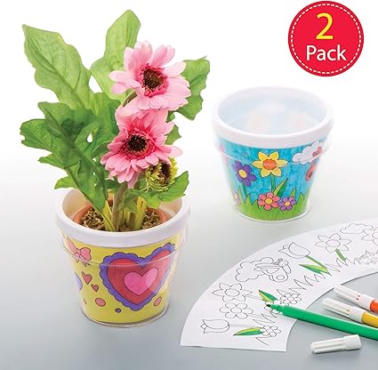Amazon Com Baker Ross Mini Ready To Paint Plastic Plant Pot Kit