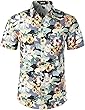 JOGAL Men's Flower Cotton Button Down Short Sleeve Hawaiian Shirt