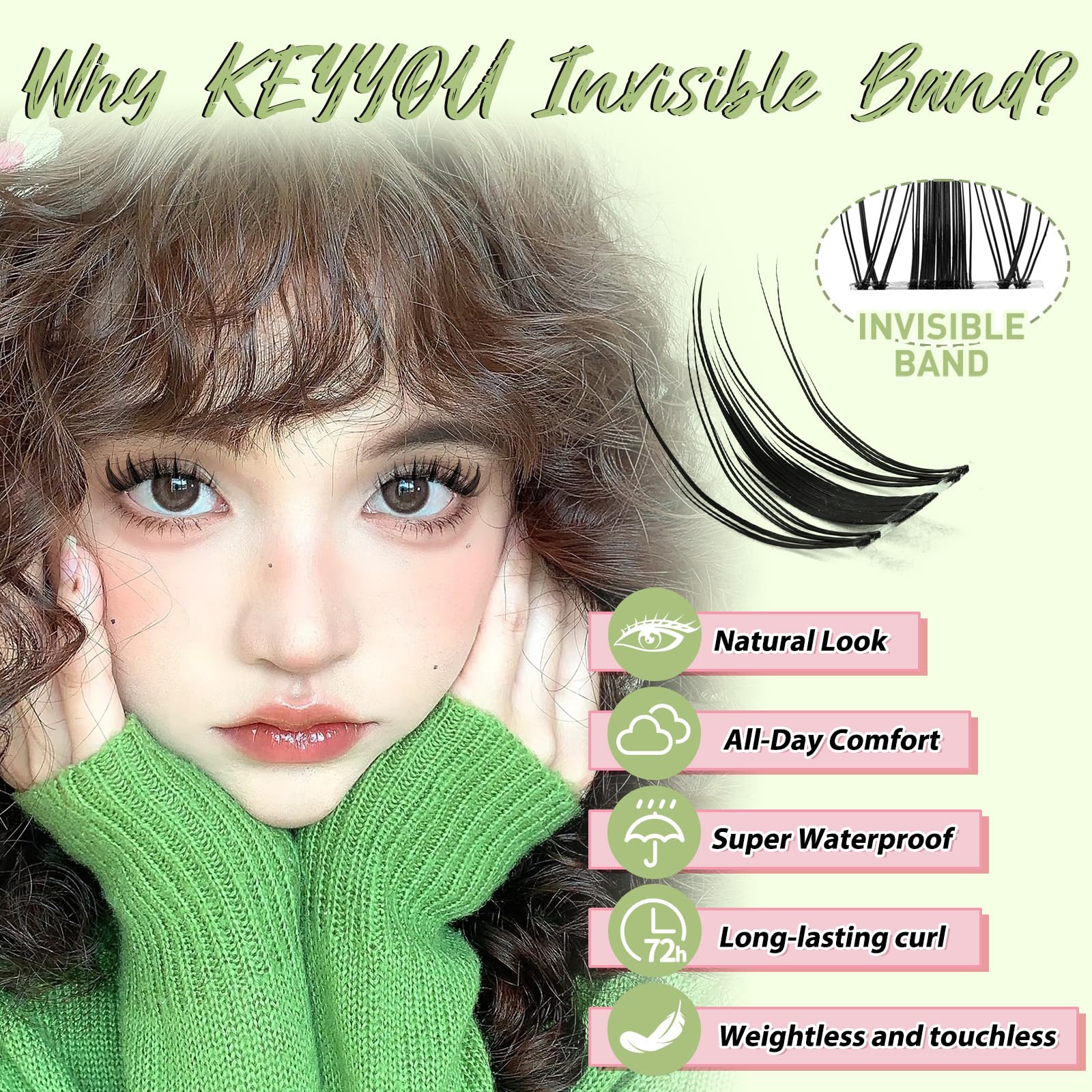 KEYYOU Fairy Lash Clusters Kit, Manga Eyelash Extension Kit at Home, 144pcs D Curl Wispy Natural Invisible Band Lash with Waterproof Lash Extensions Kit (Fairy-D-8-18MIX)