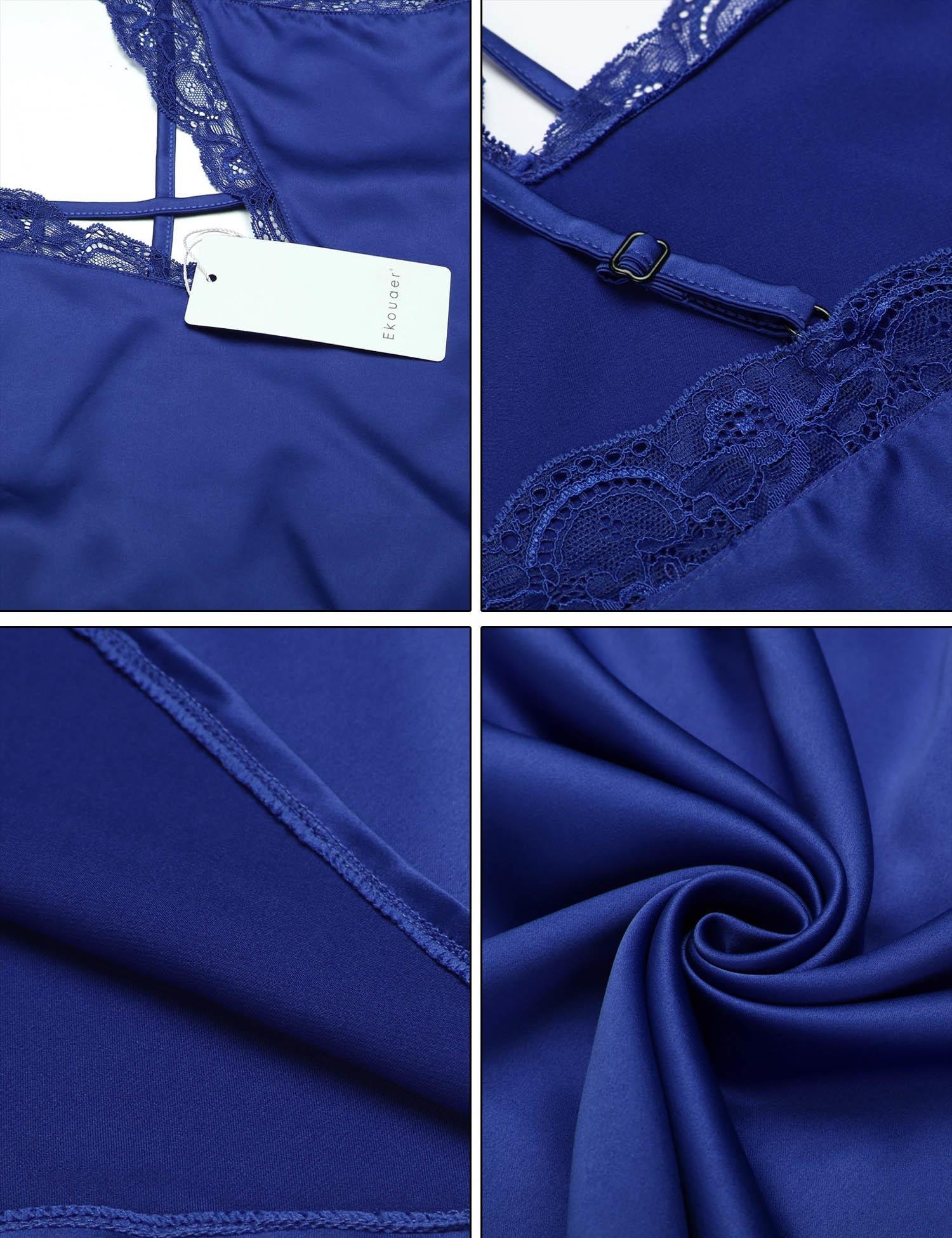 Ekouaer Women\'s Satin Nightgown Sexy Lace Trim Slip Chemise