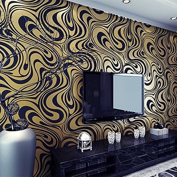 Hanmero Moderne Minimalistische Abstrakte Kurven Glitzer 3d Tapete Fur Schlafzimmer Wohnzimmer Tv Hintergrund Goldfarben Und Schwarz Amazon De Baumarkt