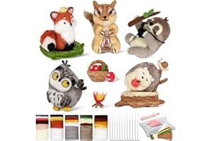 Gipony Needle Felting Kit, 5 PCS Farm Animal Needle Felting Beginner Kits, Wool Felt Needle Felting Tools Foam Pad, Craft Party Supplies for Beginners Adult(Forest Animals)