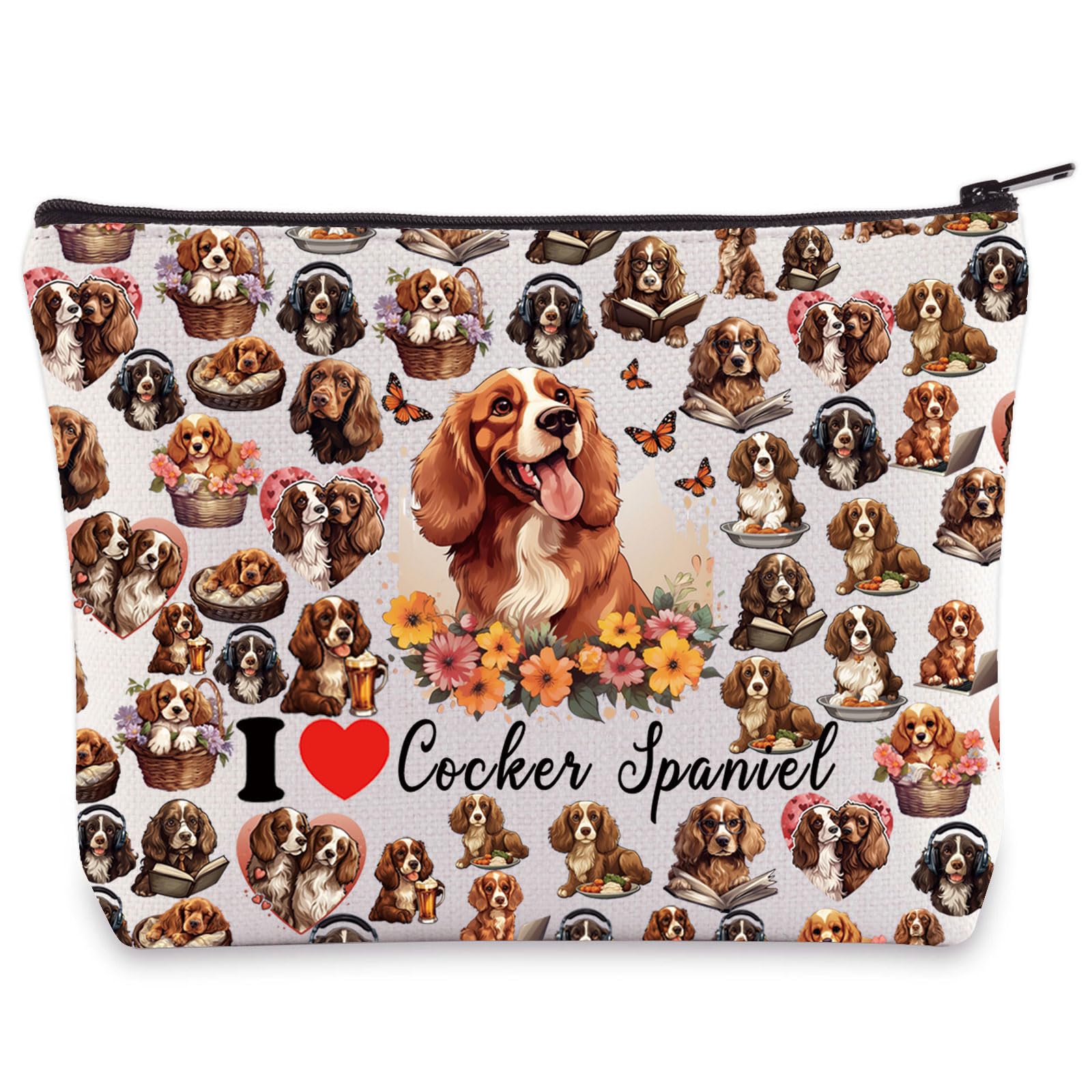 LEVLO Cocker Spaniel Cosmetic Makeup Bag Cocker Spaniel Owner Gift I Love Cocker Spaniel Toiletry Bag Cocker Spaniel Merchandise, I Love Cocker Spaniel