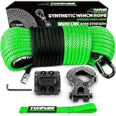 Synthetic Winch Rope Cable Kit, 3/16" x 50ft 8500LBS Green Winch Rope with Protective Sleeve, Forged Winch Hook, Rubber Stopper and Safety Pull Strap for ATV UTV