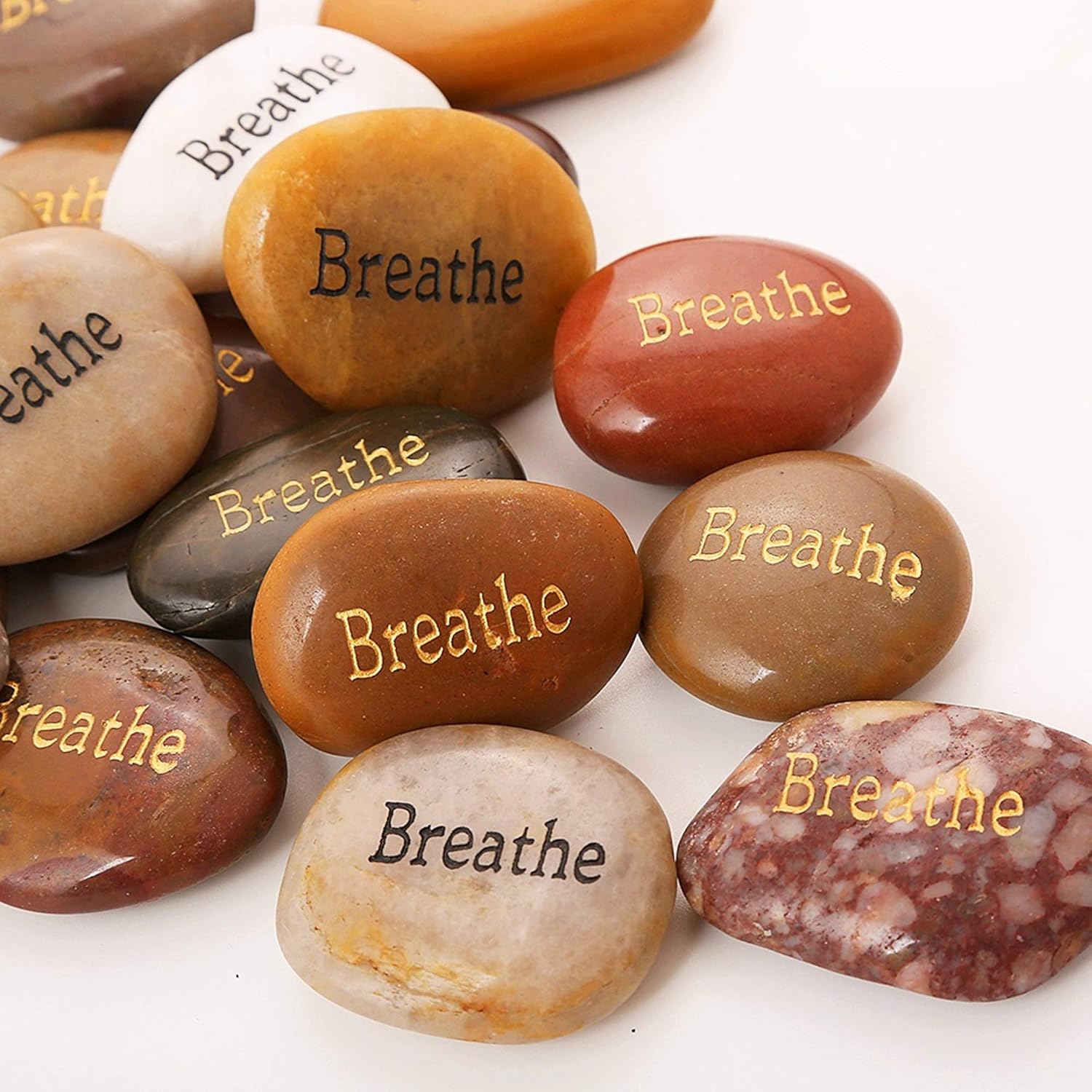 Hardscaping Materials - ROCKIMPACT 50PCS Breathe Breathe Stone Engraved Inspirational Stones Bulk Encouragement Motivational Gifts Zen Healing Inspiring Rocks Prayer Word Stones Wholesale Breathe Rock,2