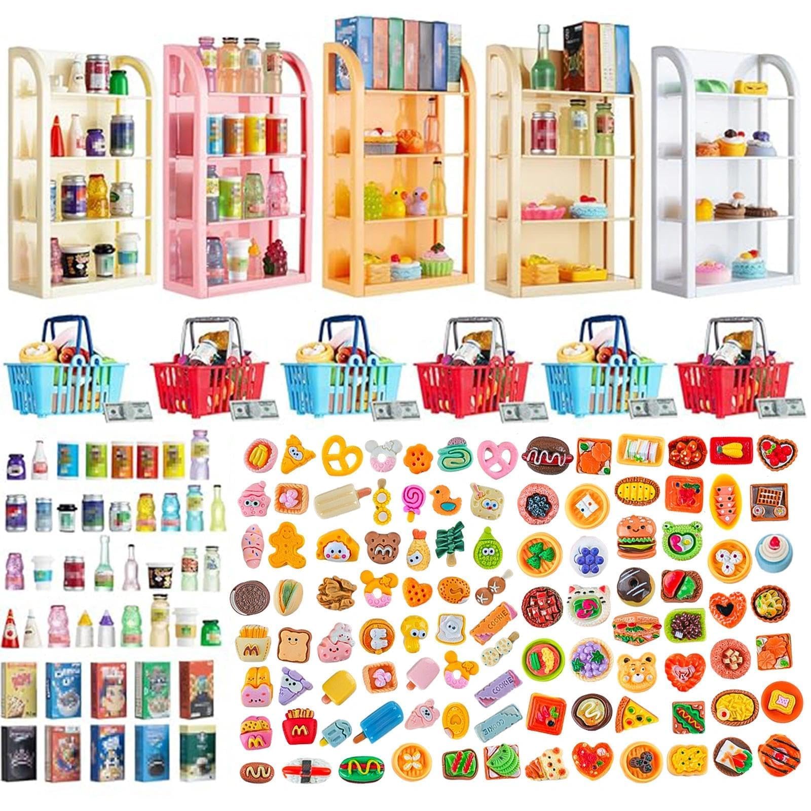 Photo 1 of 164pcs Miniature Supermarket Shelves Furniture Model 4 Layers Shelf Display Rack Doll House Accessory Storage Bookshelf Accessories Mini Locker Decor Food Drink Bottle Toy Cosplay Game Party