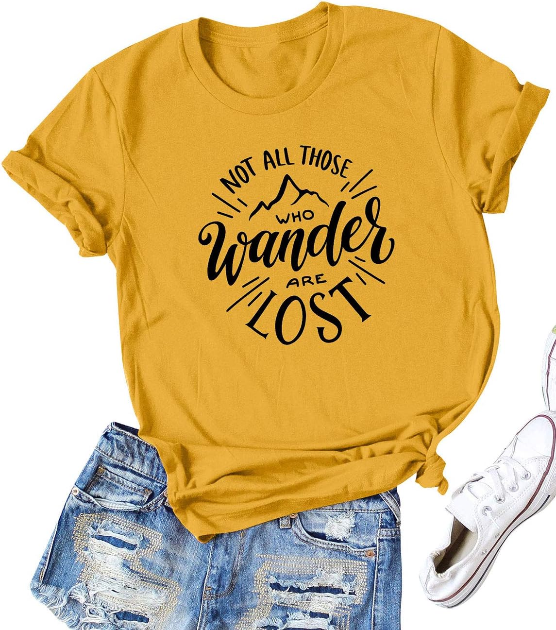 Nlife Women Not All Those Who Wander are Lost Letter Print Casual Tee Shirts