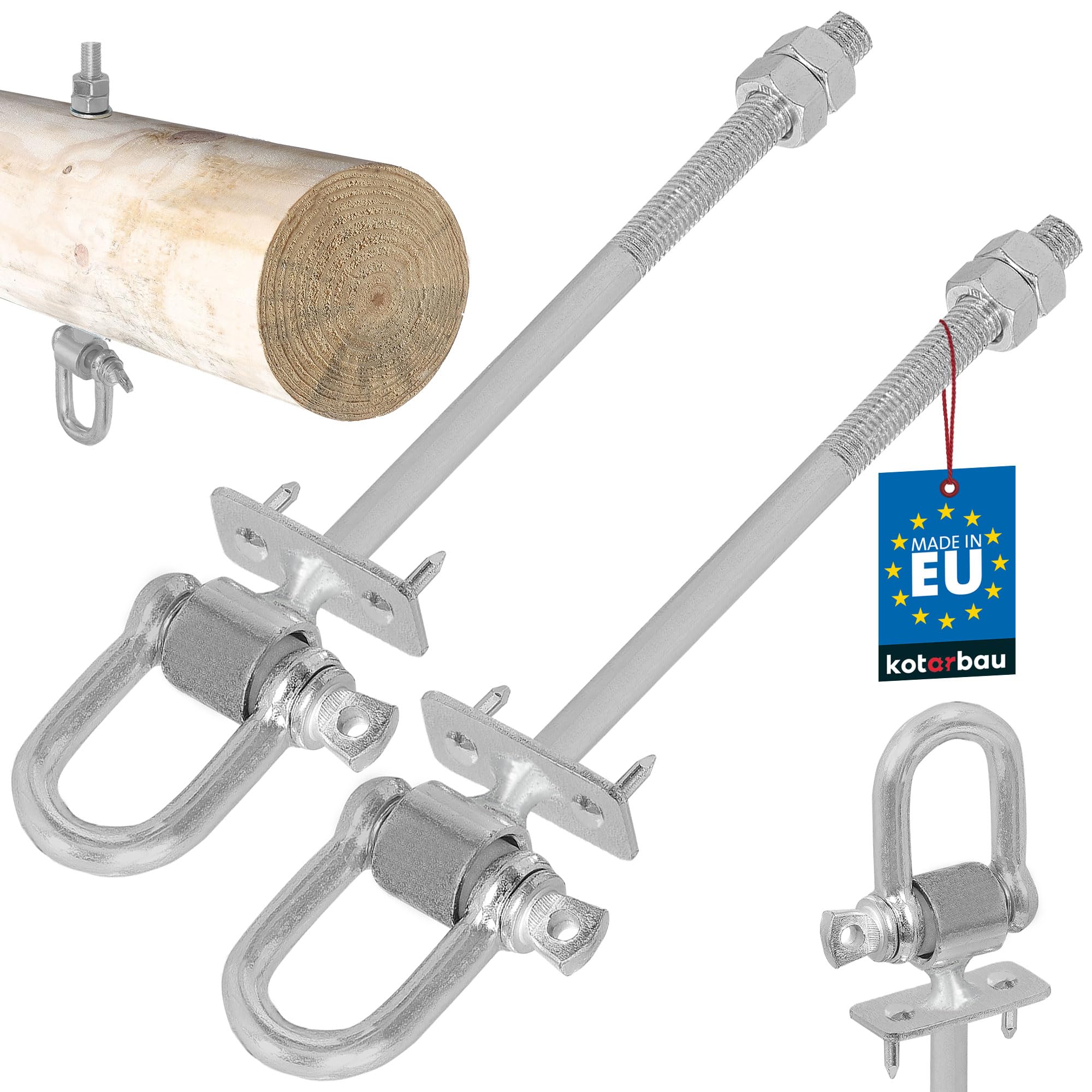 KOTARBAU® Set of 2 Swing Hooks M12 x 190 mm with Shackle and Bolt Hook Thread Hammock Mounting Hook for Swing Swing Suspension Attachment Galvanised Bolts