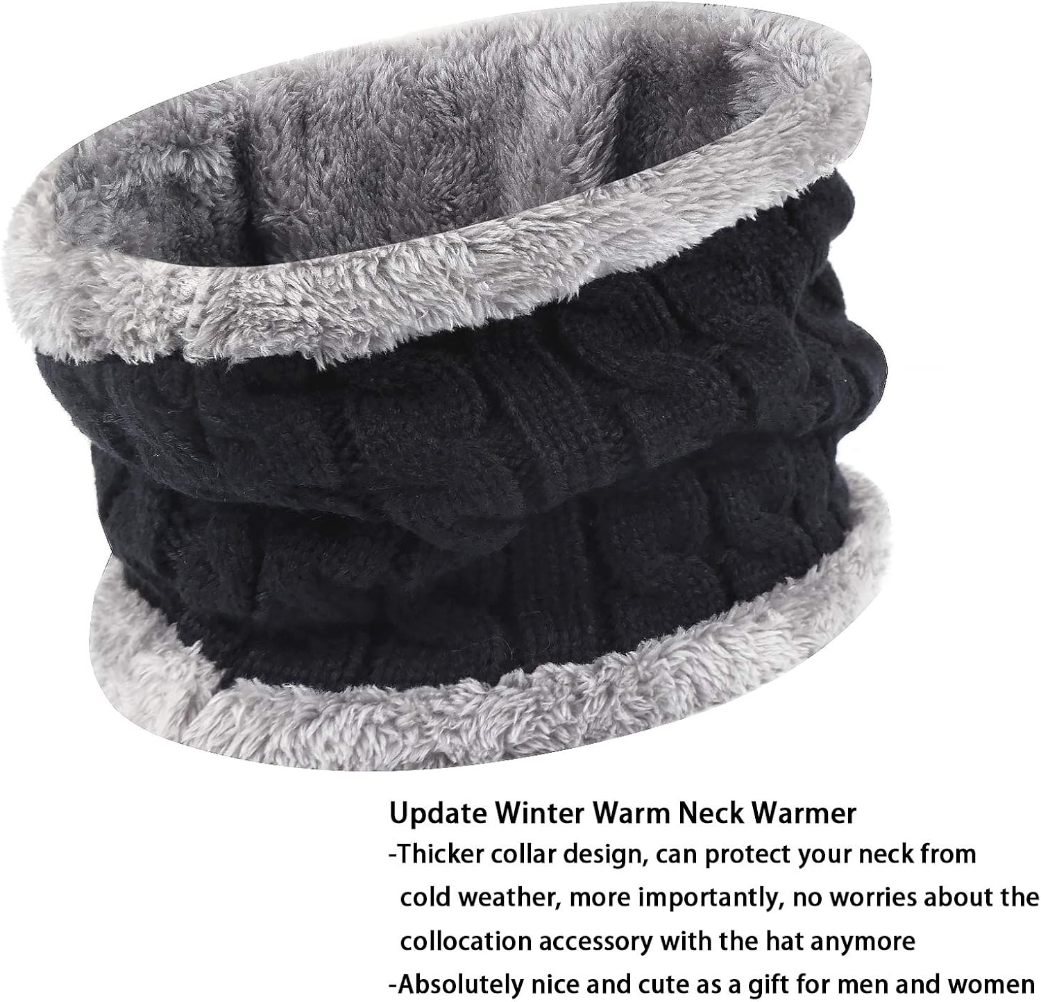 Men's 2-Pieces Winter Beanie Hat Scarf Set Warm Knit Hat Thick Fleece Lined Winter Cap Scarves for Men Women Black at  Men’s Clothing store