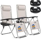 SUNMER Sun Lounger Set of 2 Zero Gravity Chairs with Cup Phone Holder Grey