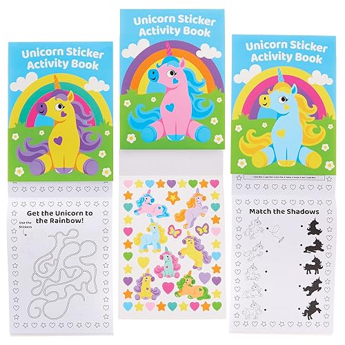 Baker Ross FX810 Unicorn Sticker Activity Books - Pack of 8, Sticker Book Party Bag Fillers for Kids