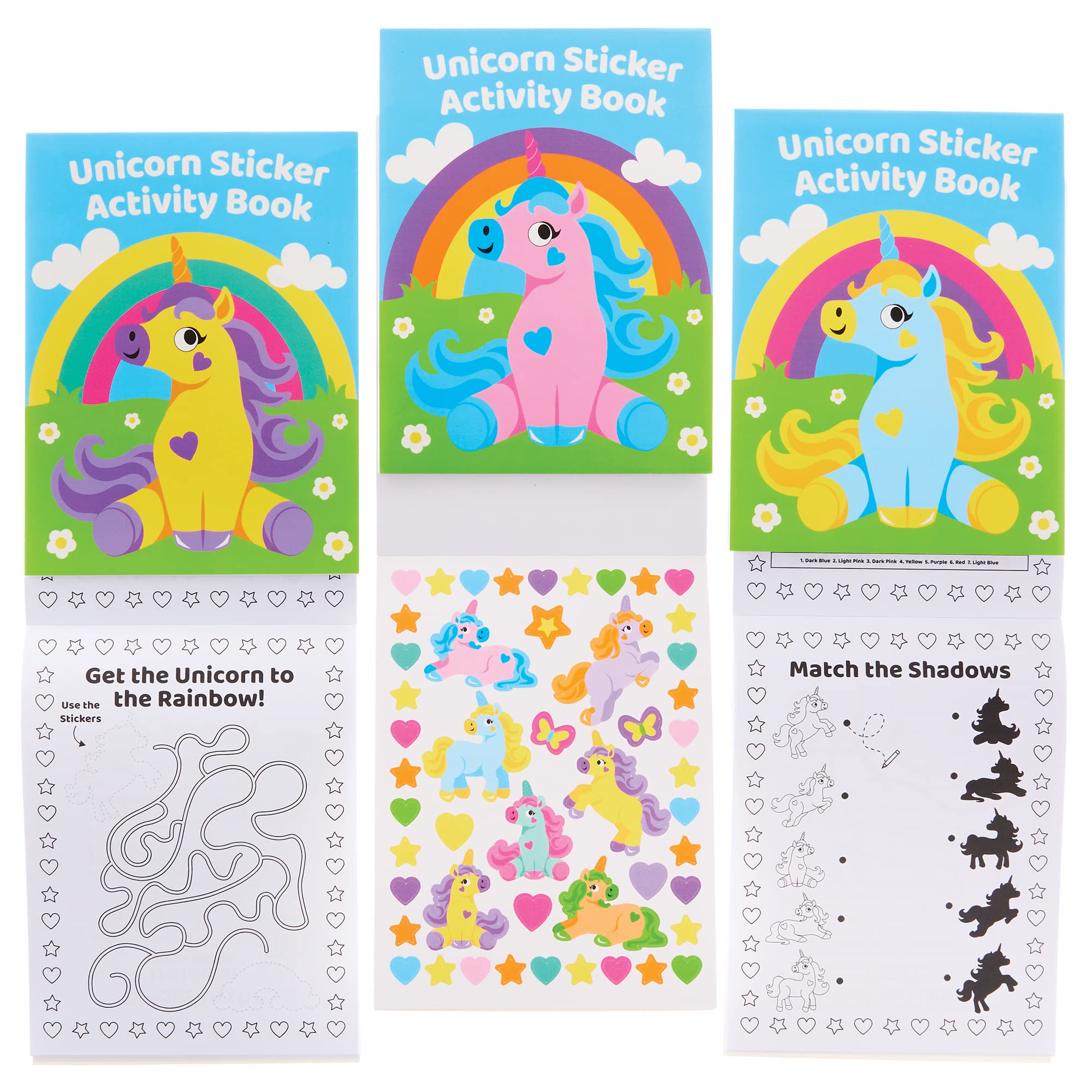 Baker Ross FX810 Unicorn Sticker Activity Books - Pack of 8, Sticker Book Party Bag Fillers for Kids