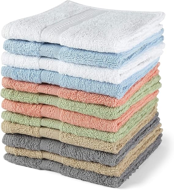 R.F. Pure Cotton Face Towel Set of 12 450 GSM Soft, Plush and Highly Absorbent (Size 11 x 11