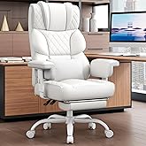 Vonesse Office Chair, Desk Chair with Soft Adjustable Armrests, Ergonomic High Back Gaming Chair with Lumbar Support, Executive Computer Chairs with Footrest (PU Leather,White)