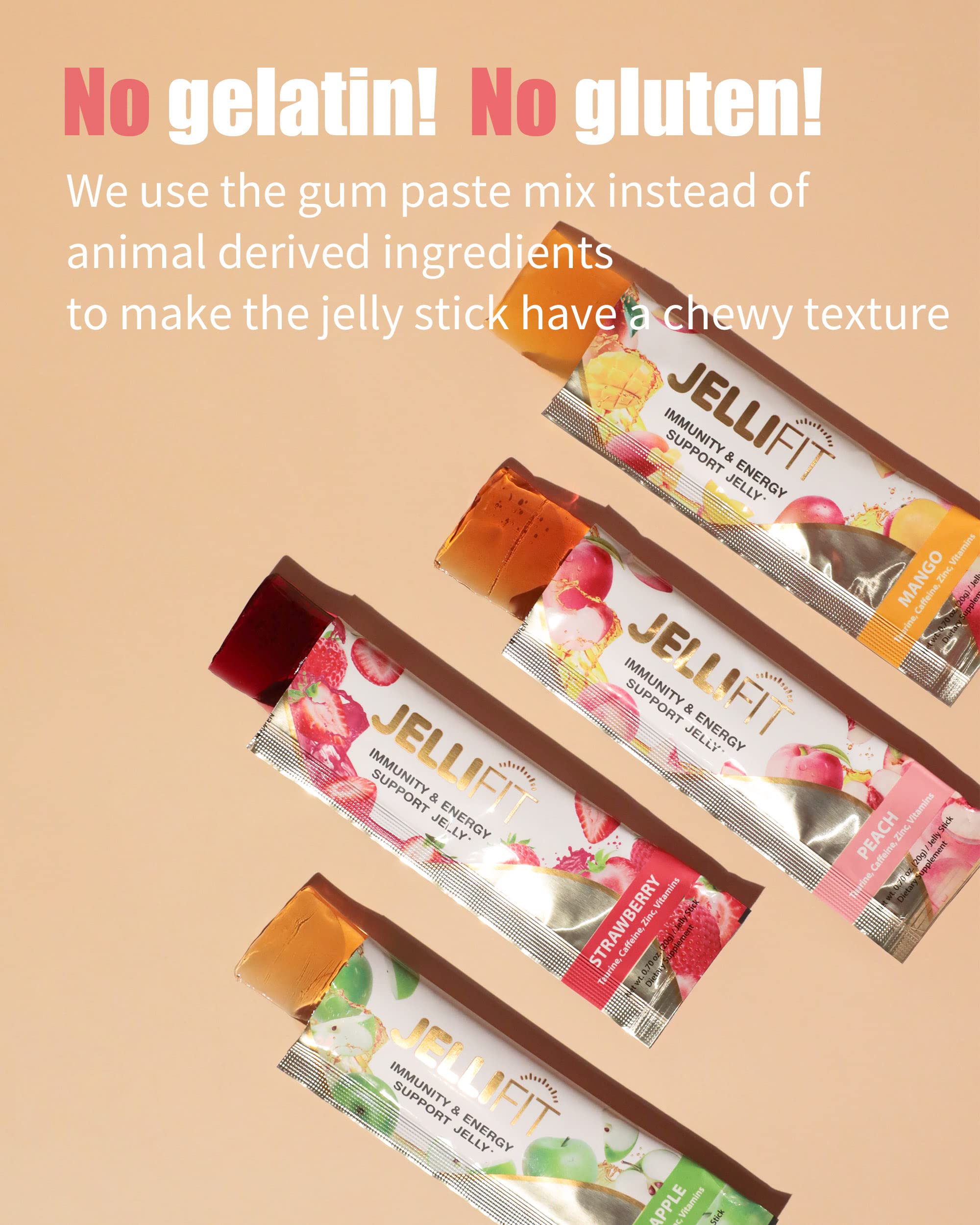 Jellifit Pack of 8 Energy Gel - Pre Workout Energy Gels for Running - Gelatin and Gluten Free Energy Supplements - Sports Nutrition with 30mg Caffeine for High Performance